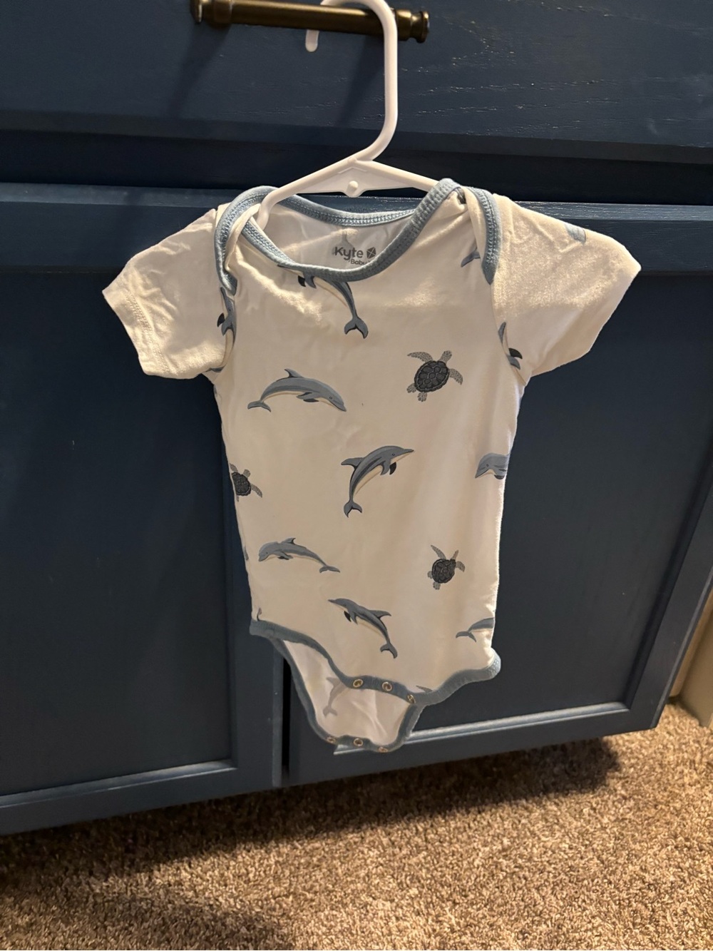Kyte BABY White One-Piece Bodysuit with Blue Dolphin & Turtle Print